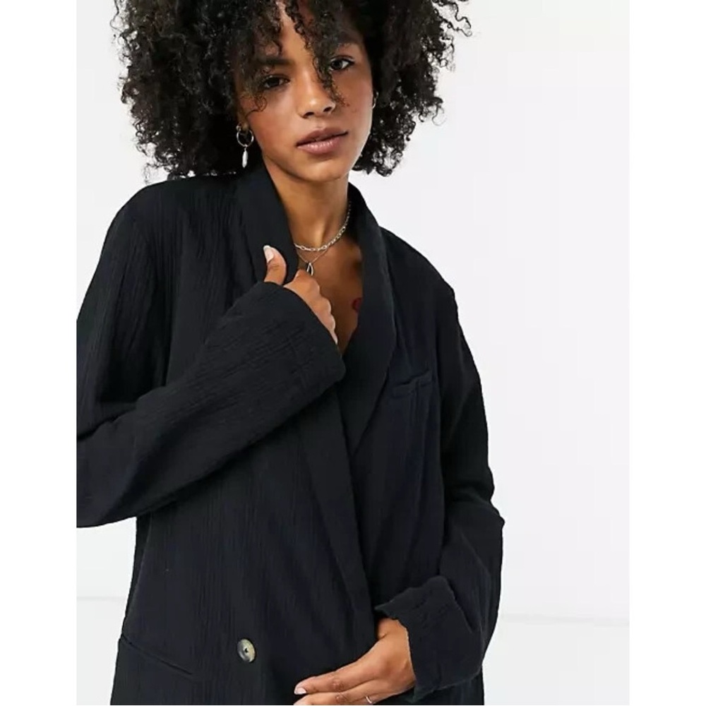 Free People Rowan Blazer 100% Cotton Black Two Front Button Size XS - Picture 7 of 15